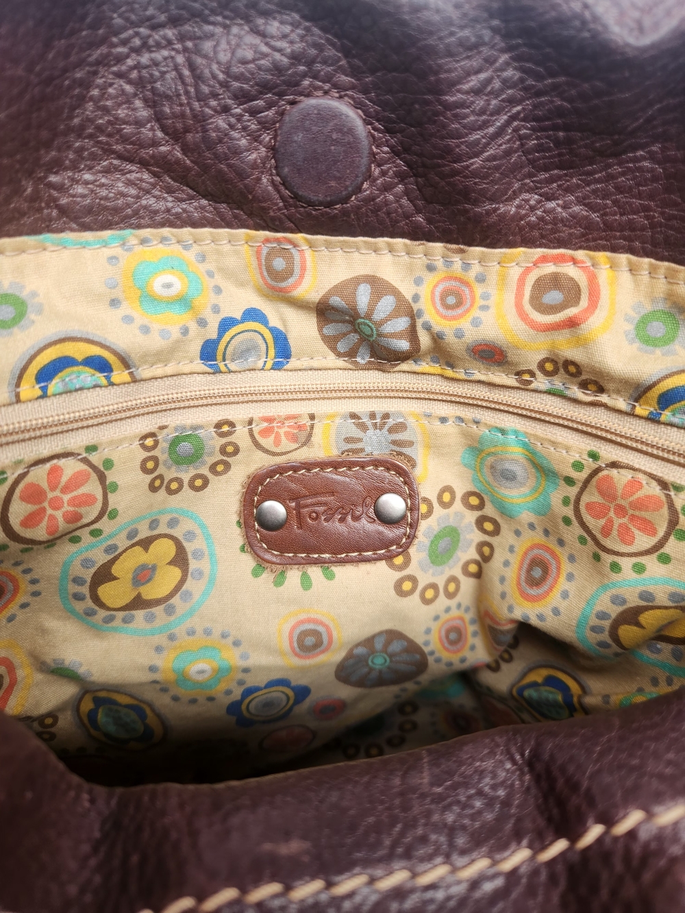 Vintage Fossil Brown Braided-Handle Leather Hobo - Picture 6 of 6